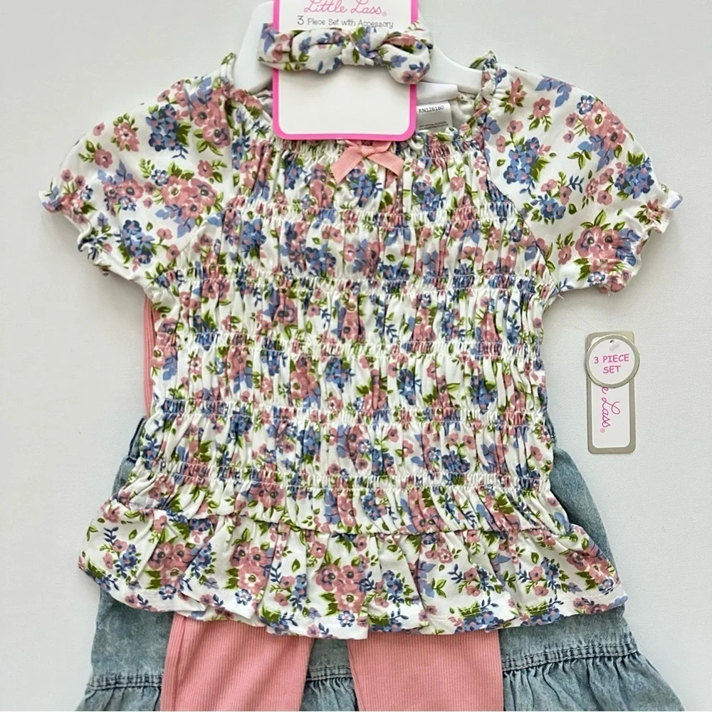 Little Lass Floral Headband and Outfit Set Size 6 - Picture 5 of 10